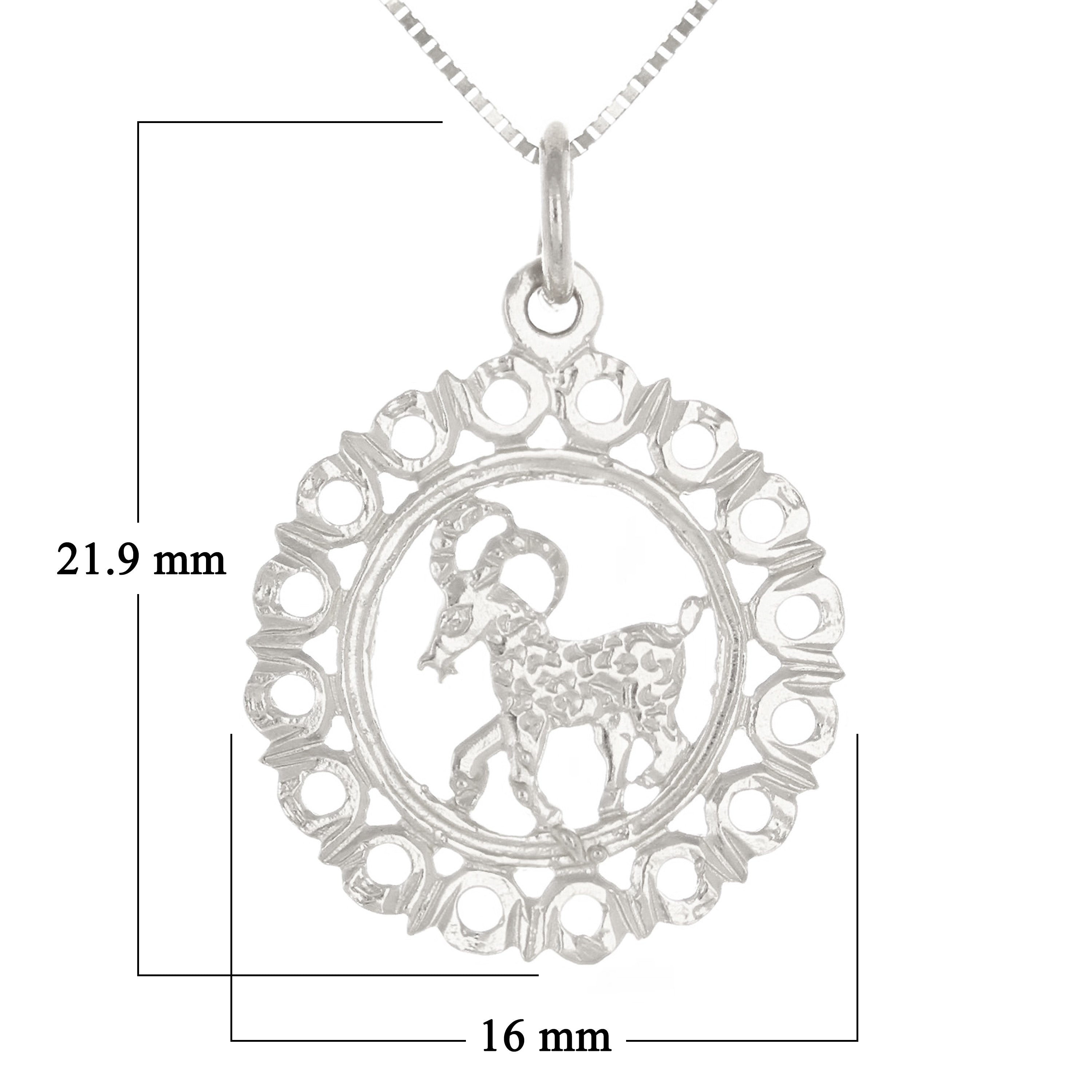 14k White Gold Zodiac Sign Aries Pendant Necklace 18" - Aries,White