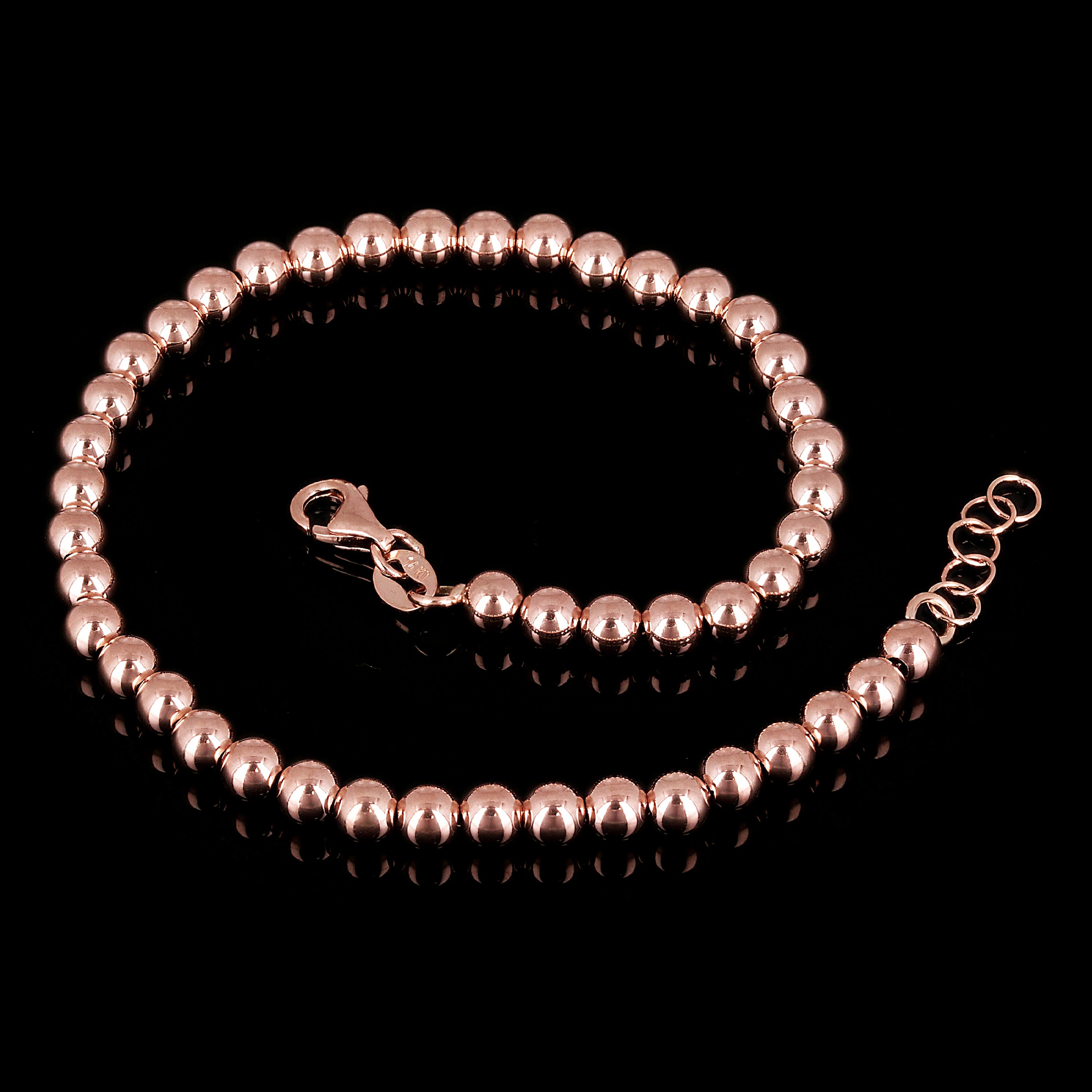 Italian 14k Rose Gold Hollow Ball Bead Bracelet 8" 4mm 3 grams - Rose