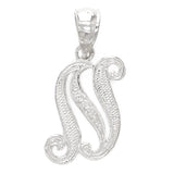 14k White Gold Initial Letter N Alphabet Charm Pendant - Letter N,White