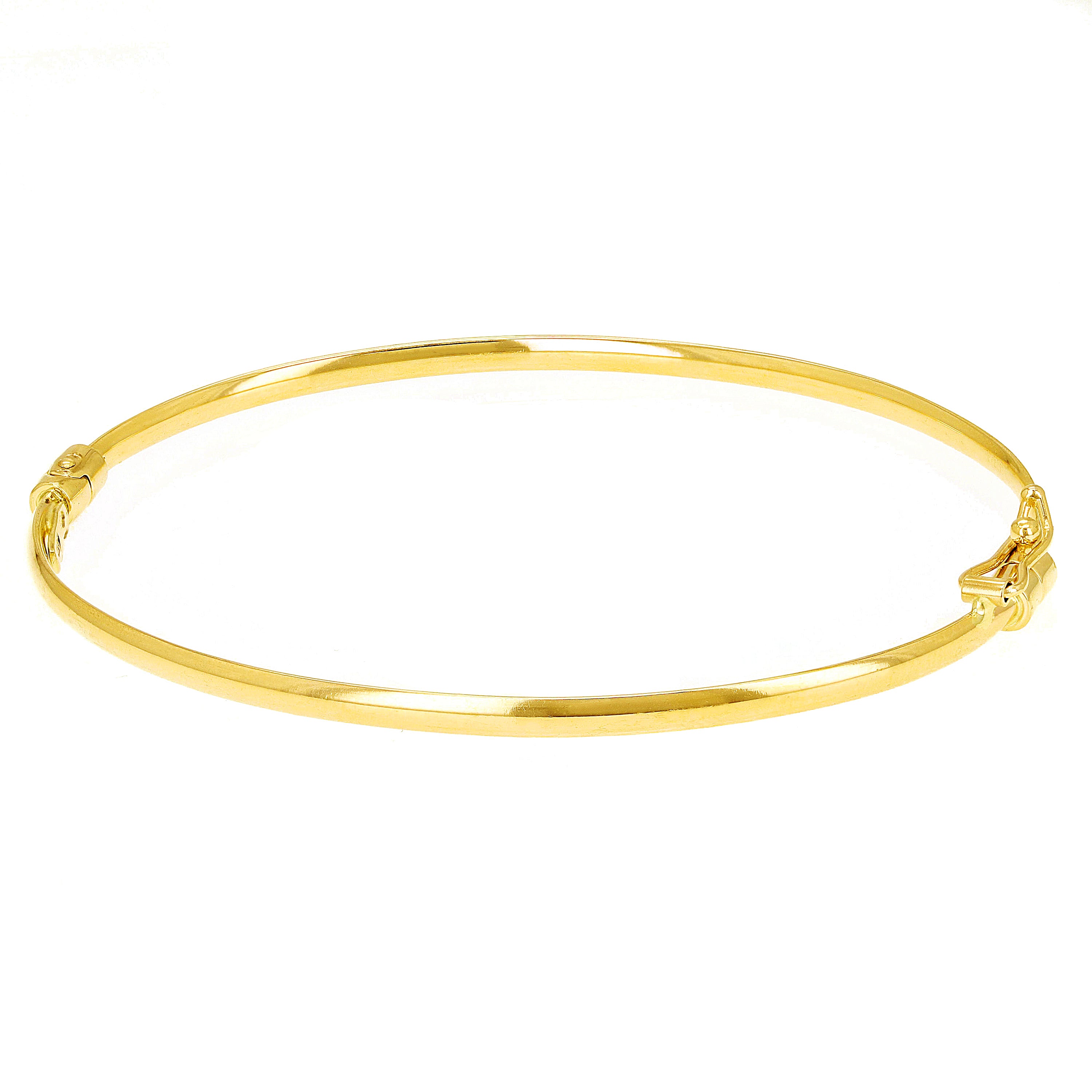 Italian 14k Yellow Gold Hollow Tube Plain Oval Hinged Bangle Bracelet 7" 2mm