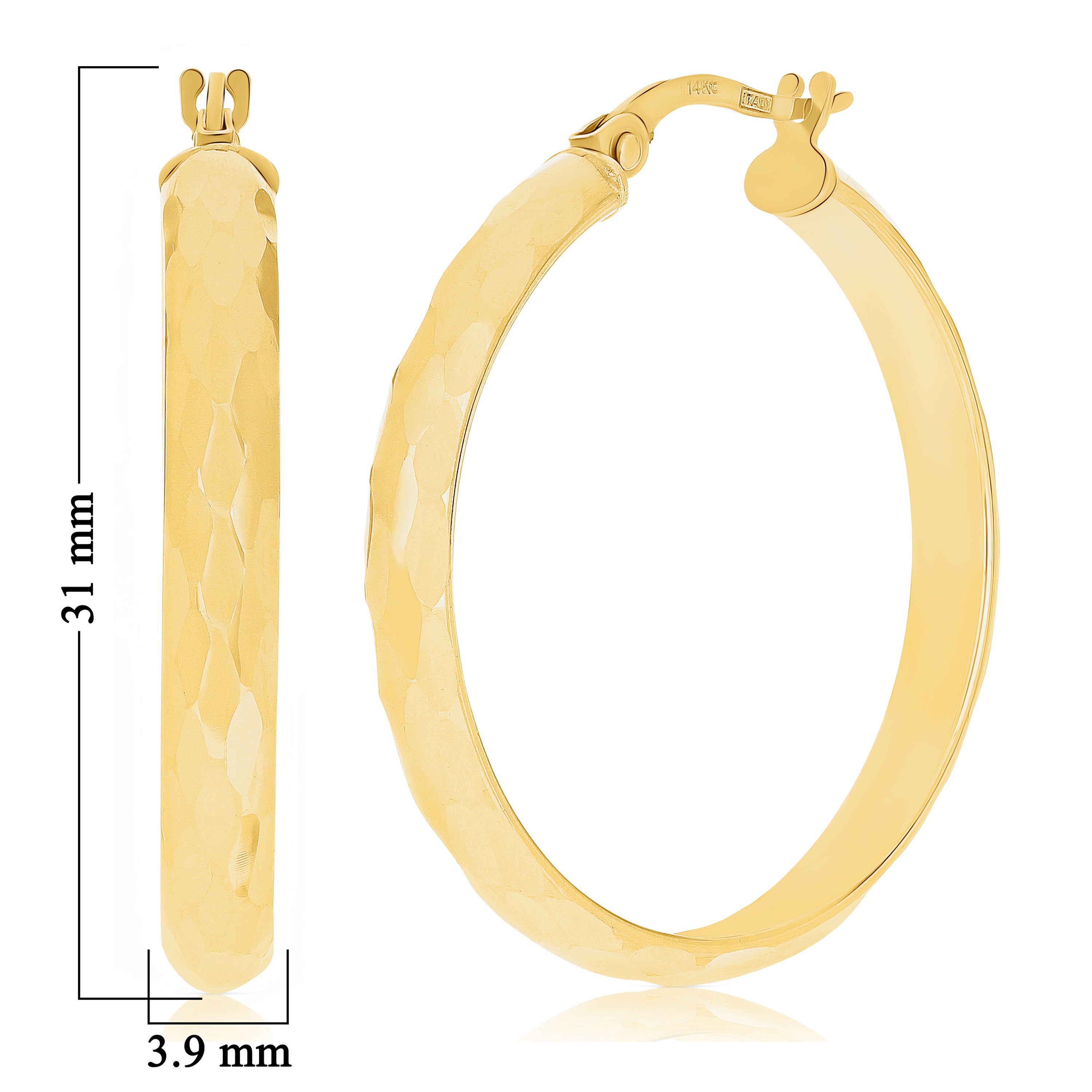 Italian 14k Yellow Gold Polished Faceted Hollow Large Hoop Earrings 1.2"