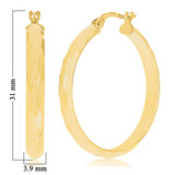 Italian 14k Yellow Gold Polished Faceted Hollow Large Hoop Earrings 1.2"