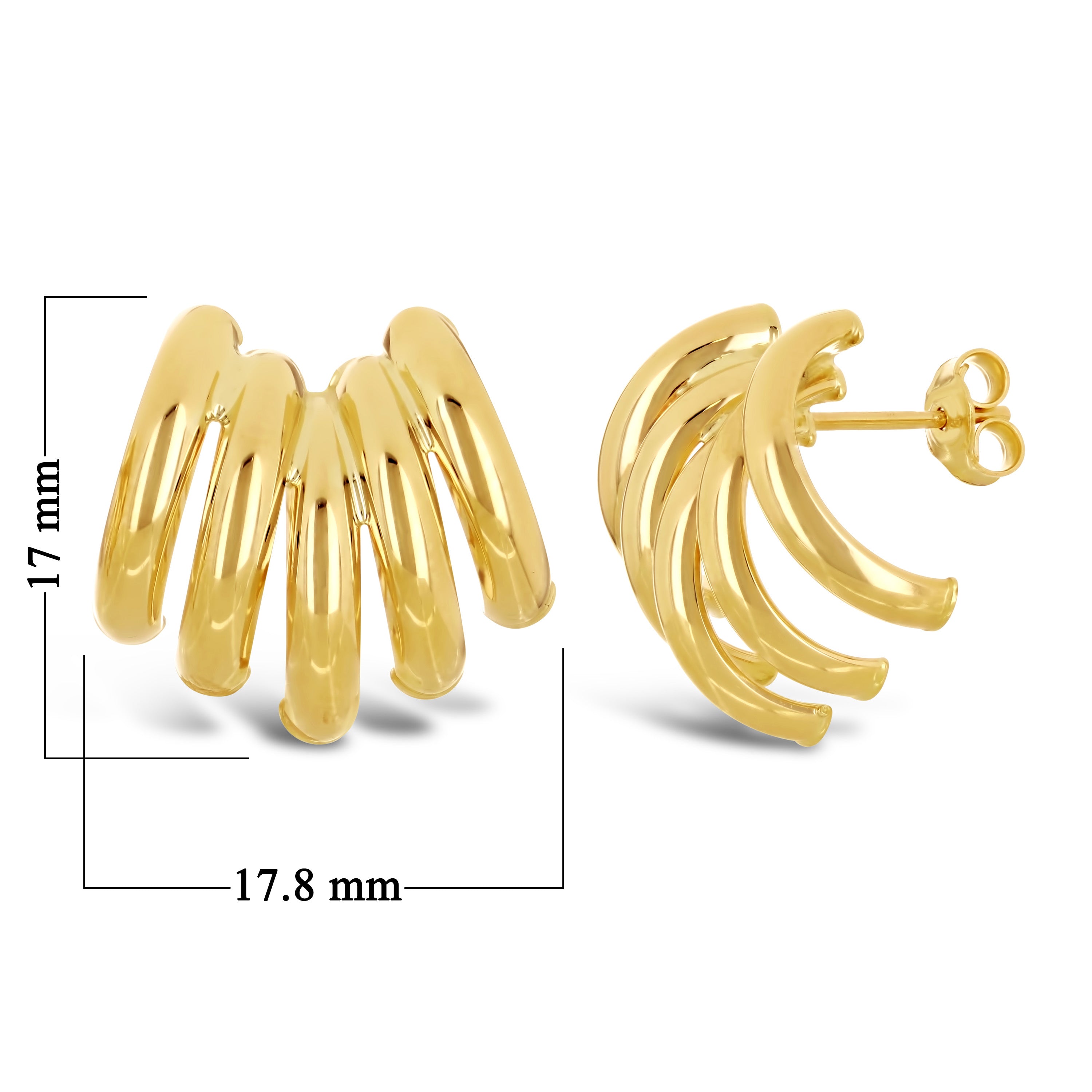Italian 14k Yellow Gold Macaroni Cuffed Quarter Hoop Stud Earrings 17mmx17.8mm