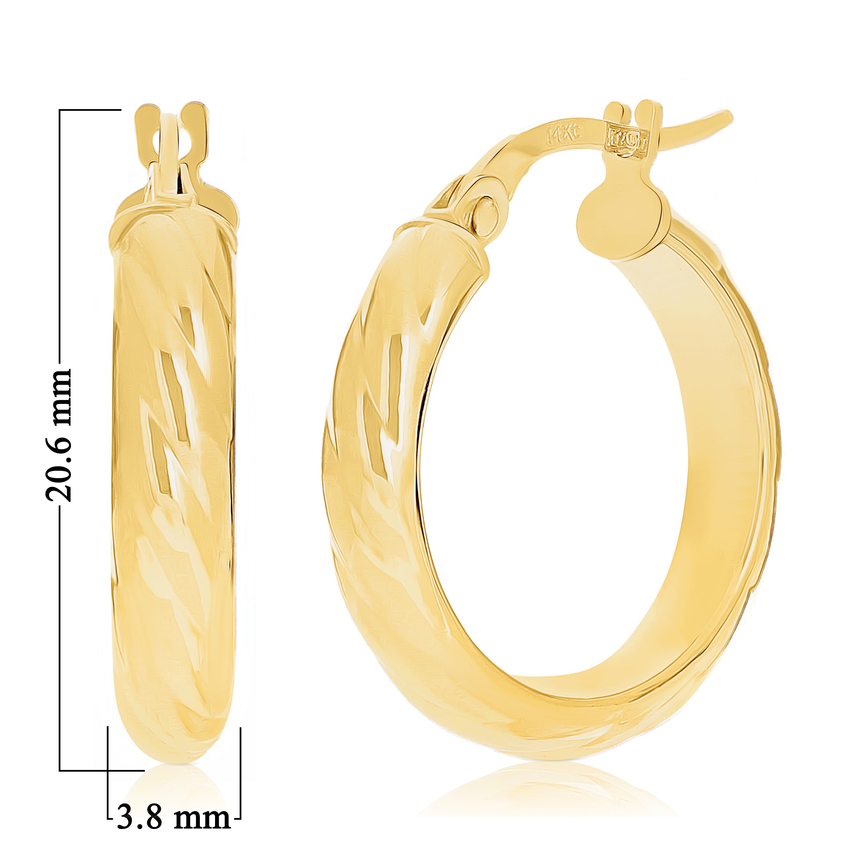 Italian 14k Yellow Gold Rope Design Small Wide Hollow Hoop Earrings