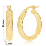 Italian 14k Yellow Gold Rope Design Small Wide Hollow Hoop Earrings
