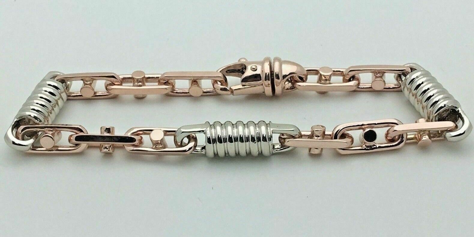 14k White & Rose Gold Handmade Fashion Link Bracelet 8" 7mm 28.5 grams
