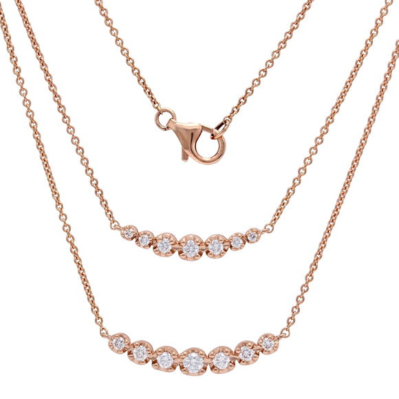 14k Rose Gold 0.39ctw Diamond Curved Bar Pendant Layer Necklace