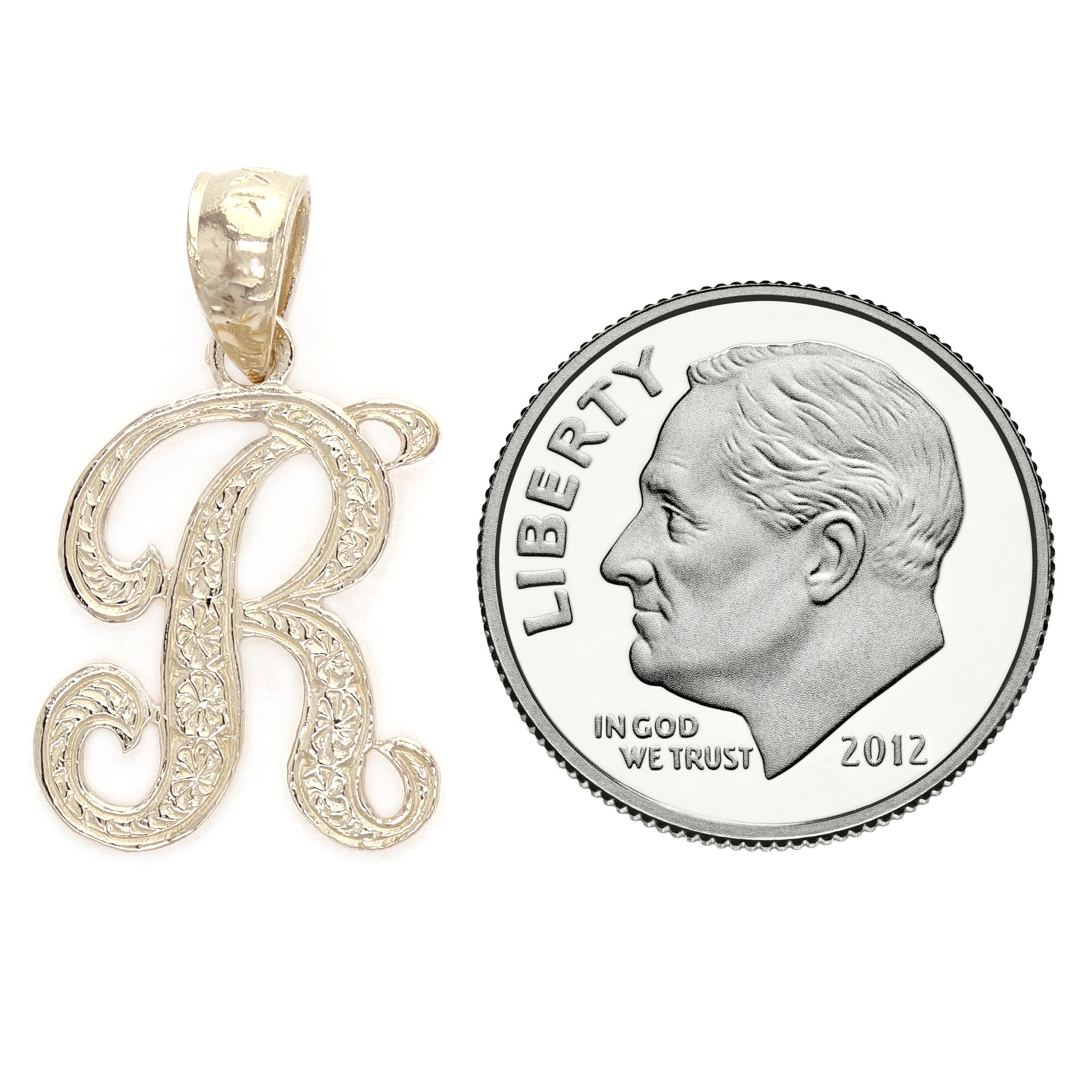 14k Yellow or White Gold Initial Letter B Alphabet A-Z Charm Pendant - Letter R,Yellow