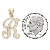 14k Yellow or White Gold Initial Letter B Alphabet A-Z Charm Pendant - Letter R,Yellow