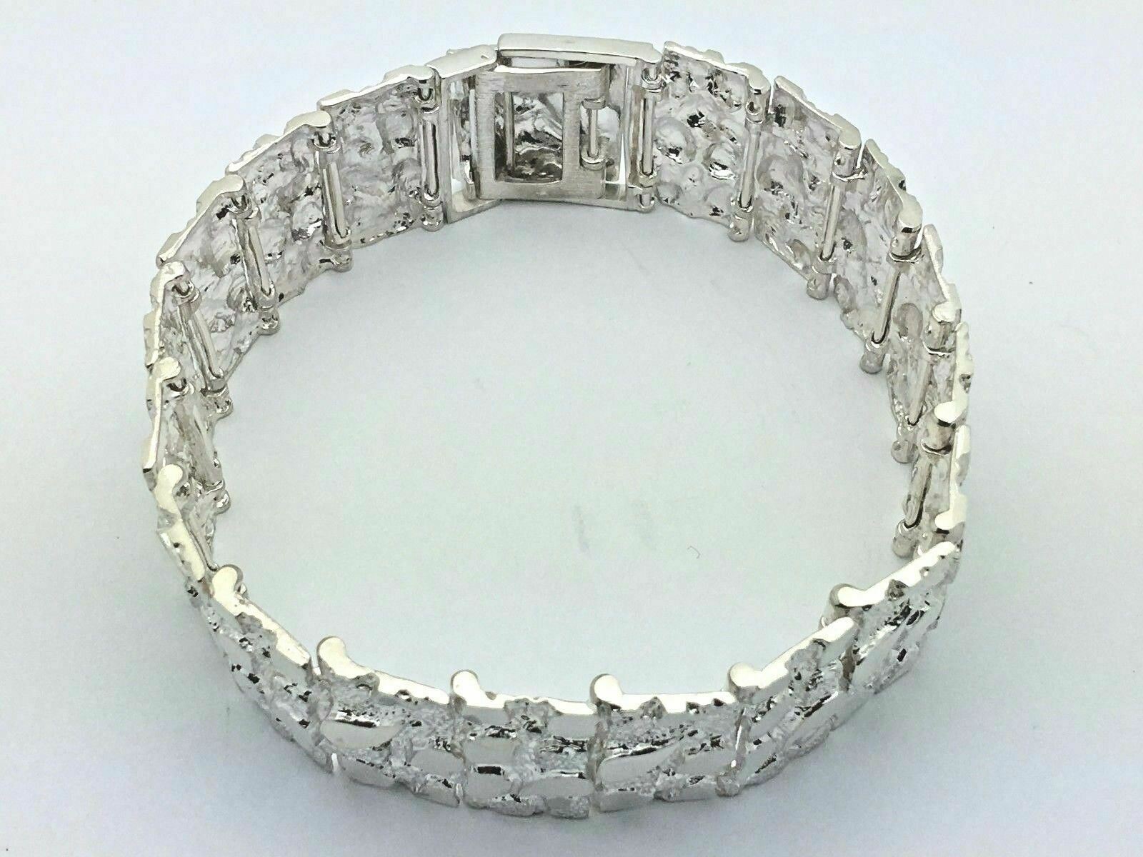 925 Sterling Silver Solid Nugget Bracelet Adjustable 7" 21.5mm 44 grams
