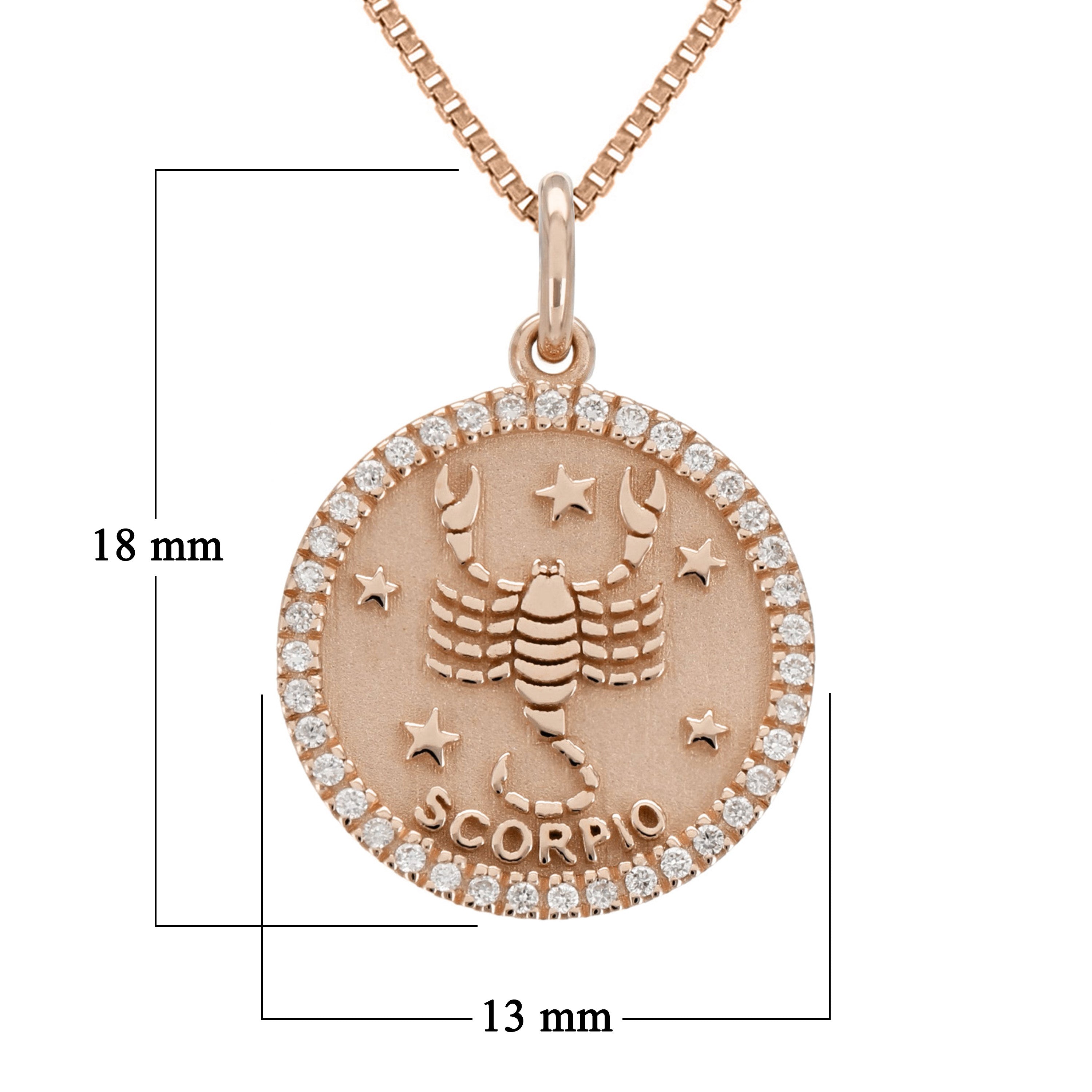 14k Rose Gold  Diamond Zodiac Sign Scorpio Pendant Necklace 18" - Scorpio,Rose