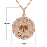 14k Rose Gold  Diamond Zodiac Sign Scorpio Pendant Necklace 18" - Scorpio,Rose