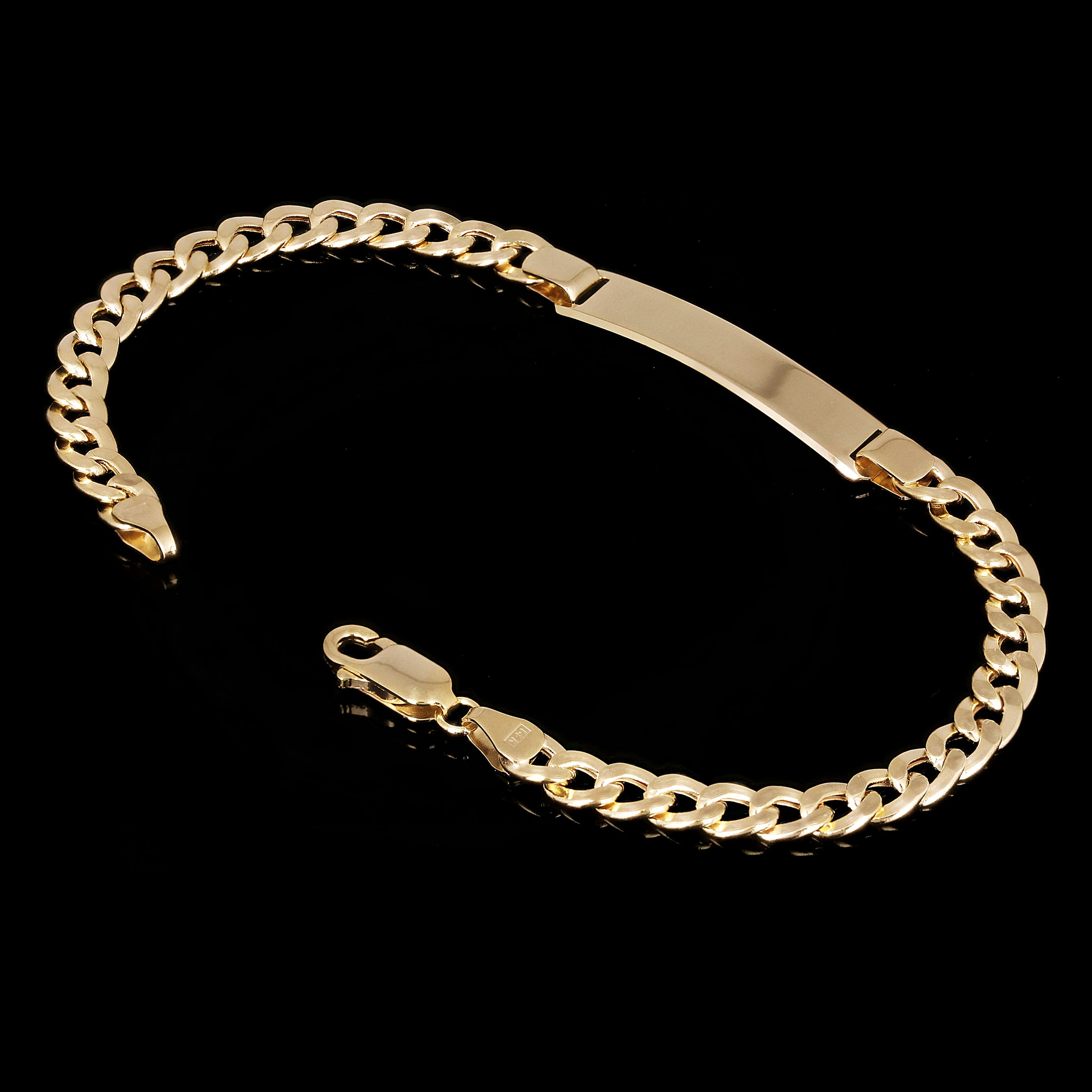 Italian 14k Yellow Gold Hollow Engravable Cuban ID Bracelet 7.5" 5.2 grams 6mm