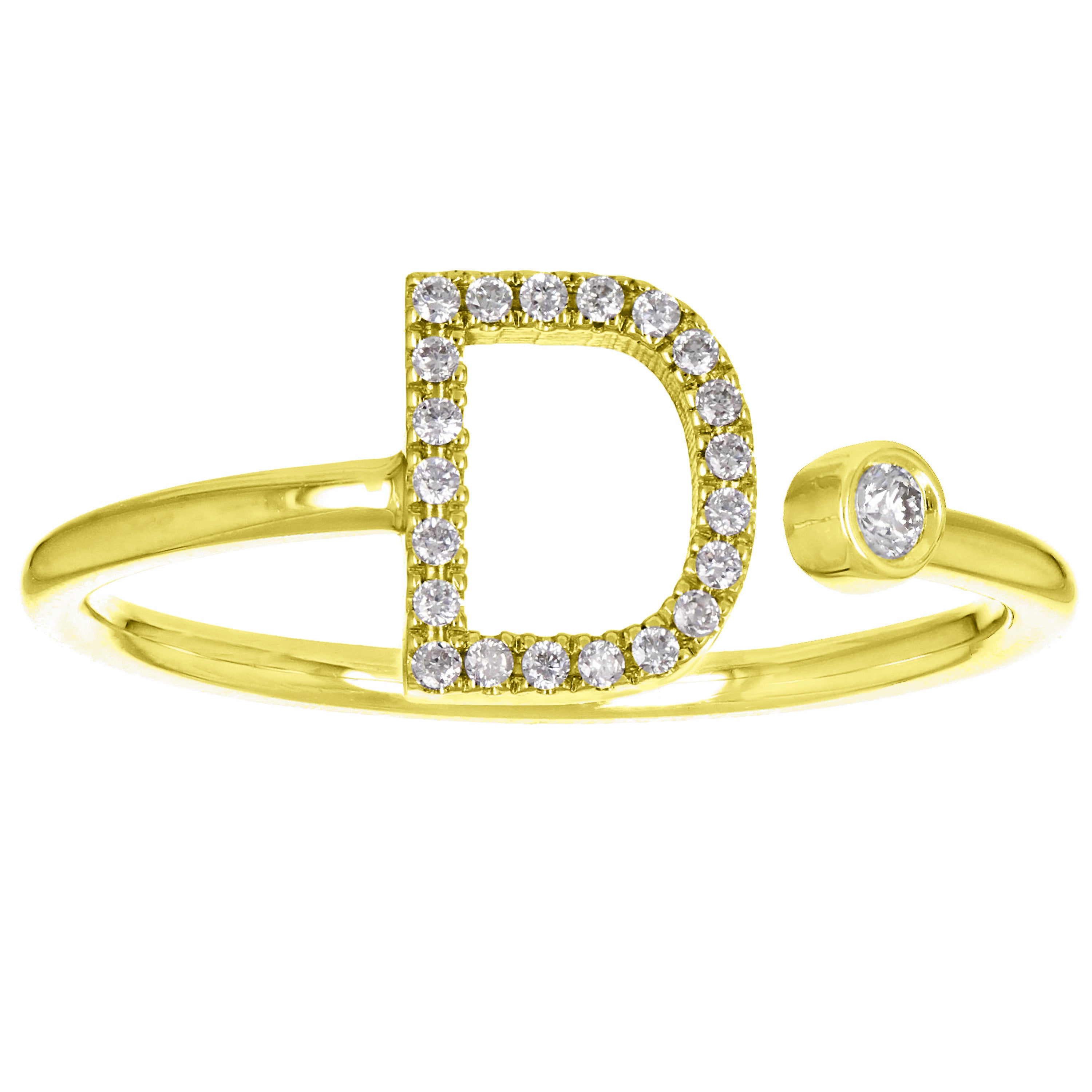 14k Yellow Gold Diamond Initial Letter D Ring Size 6 - Letter D,Yellow