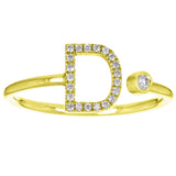 14k Yellow Gold Diamond Initial Letter D Ring Size 6 - Letter D,Yellow