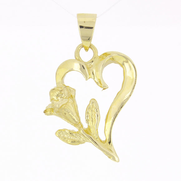 14k Yellow Gold Half Flower Open Heart Charm Pendant 2.4 grams