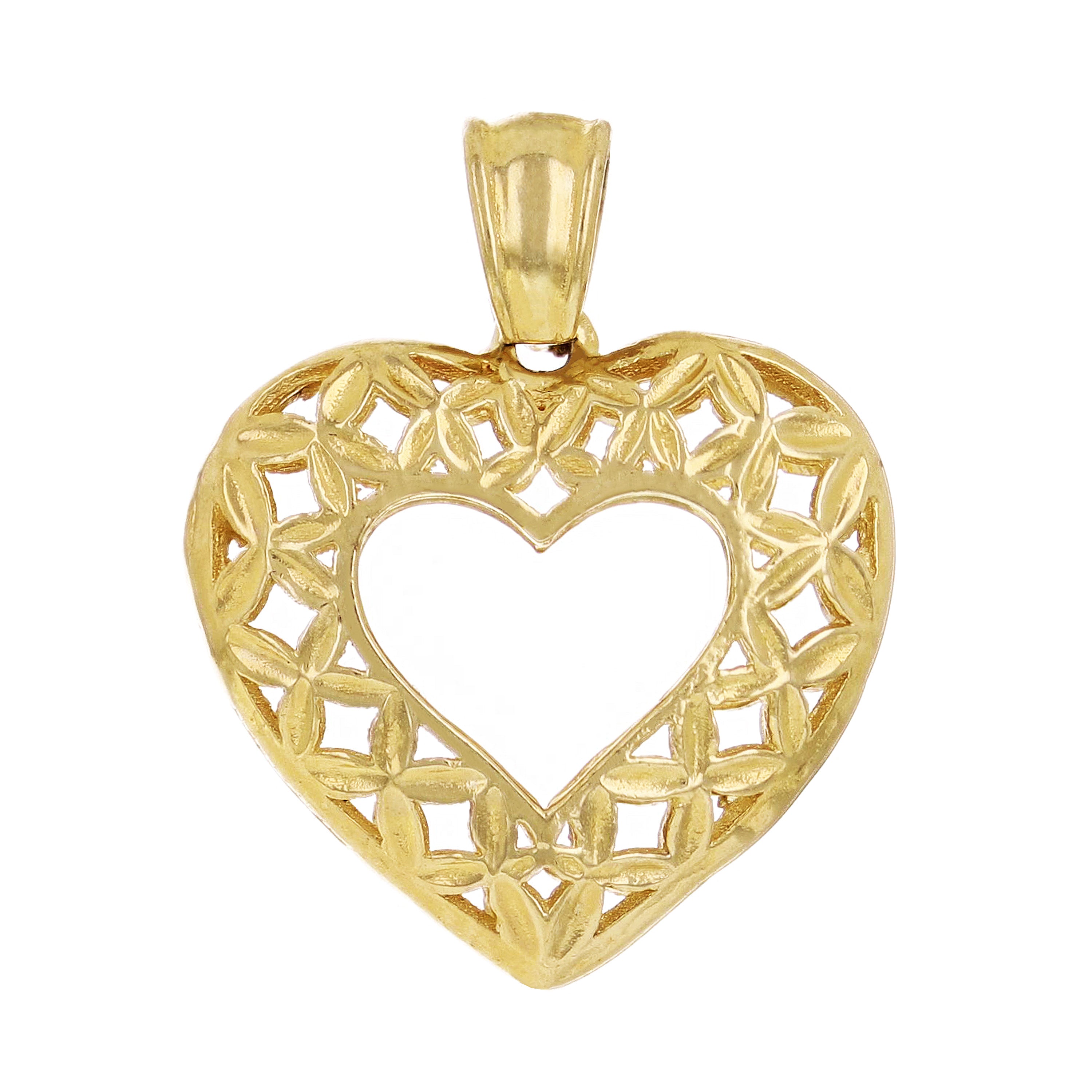 14k Yellow Gold 3D Filigree Open Heart Charm Pendant 2.3grams
