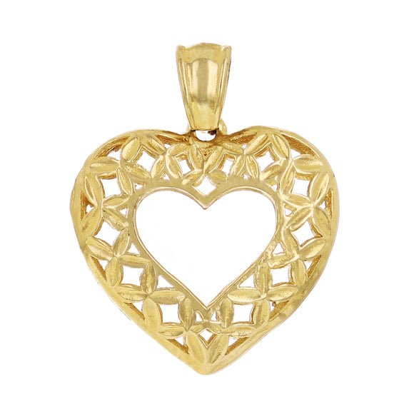 14k Yellow Gold 3D Filigree Open Heart Charm Pendant 2.3grams