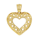 14k Yellow Gold 3D Filigree Open Heart Charm Pendant 2.3grams