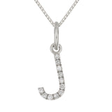 14k White Gold Diamond Initial Letter J Charm Pendant Necklace 18" - Letter J,White
