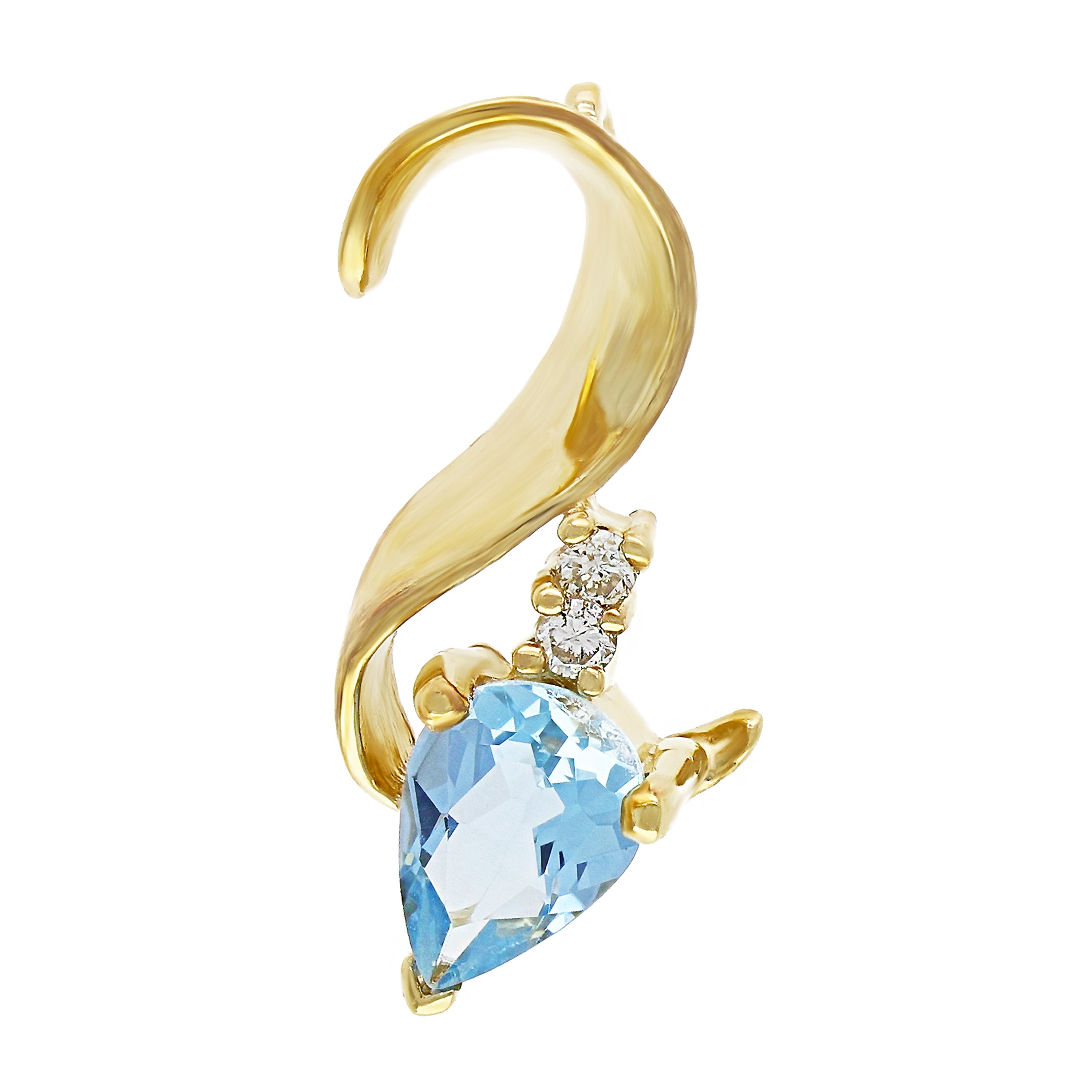 14k Yellow Gold Blue Topaz & Diamond Accent Swirl Invisible Pendant