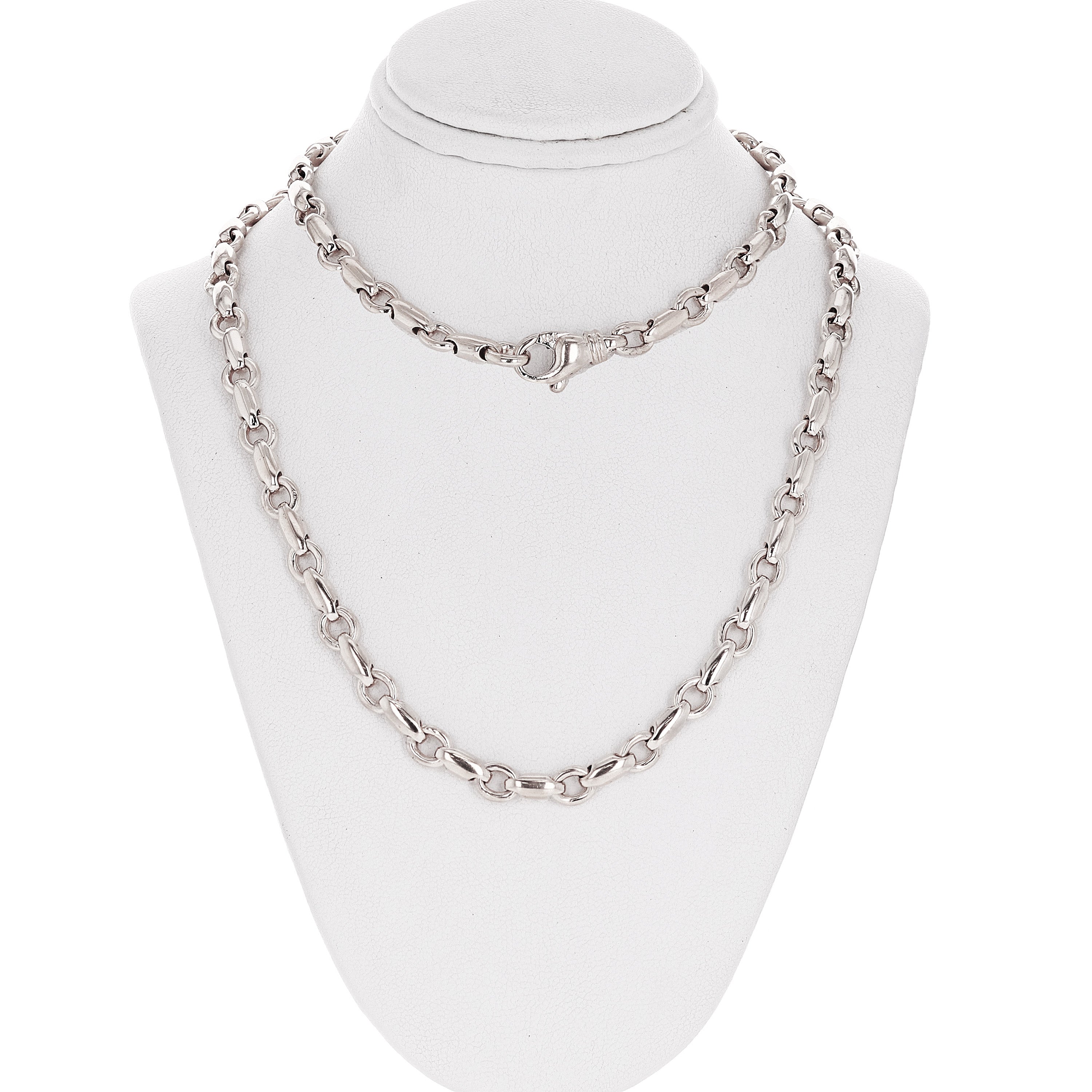 14k White Gold Handmade Fashion Link Necklace 20" 6.5mm - 20"