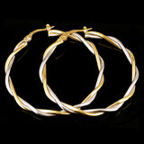 Italian 14k Yellow & White Gold Hollow Round Twisted Earrings 1.6" 3mm 2.1 grams