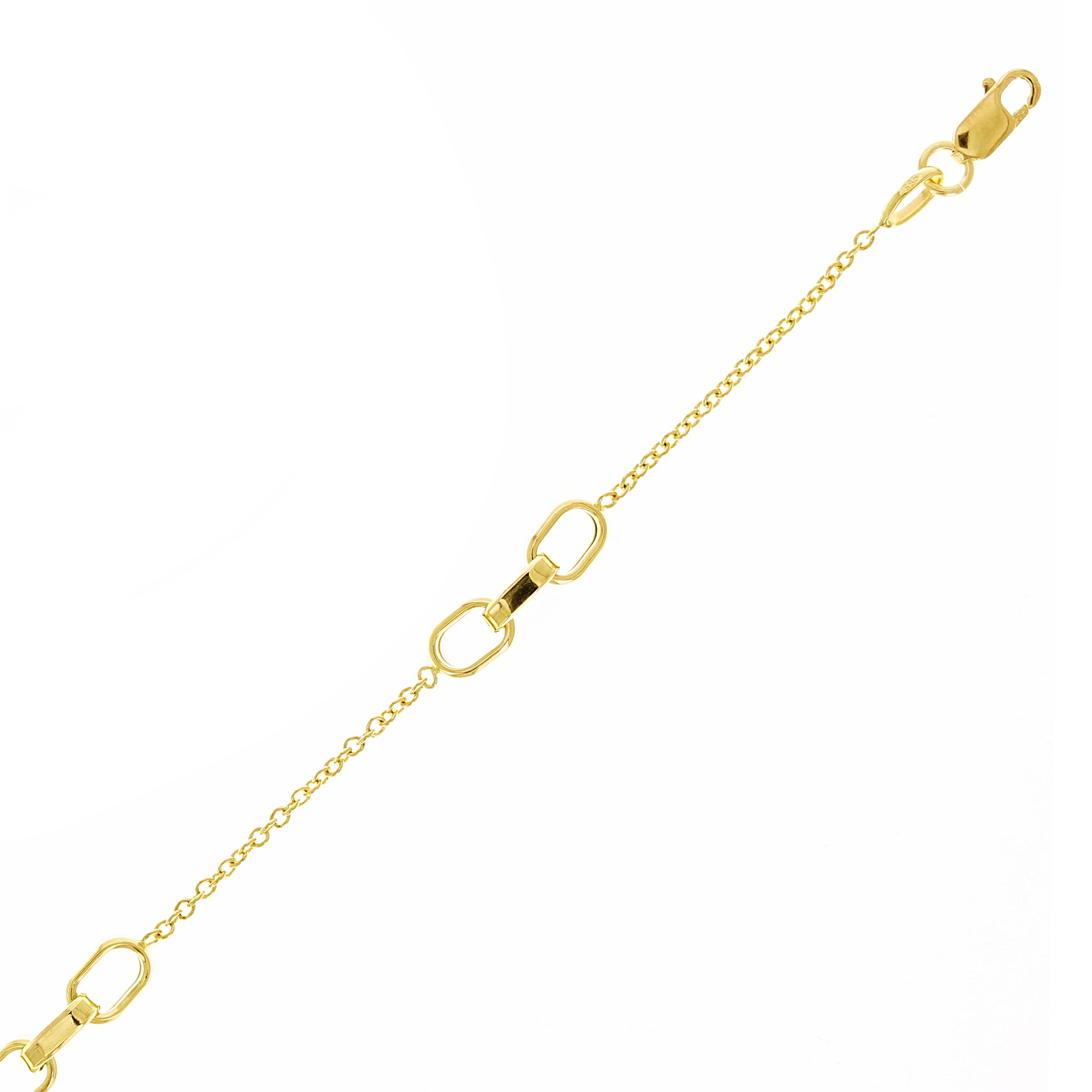 Italian 14k Yellow Gold Oval Charm Rolo Chain Bracelet 7" 4.4mm  1.8 grams