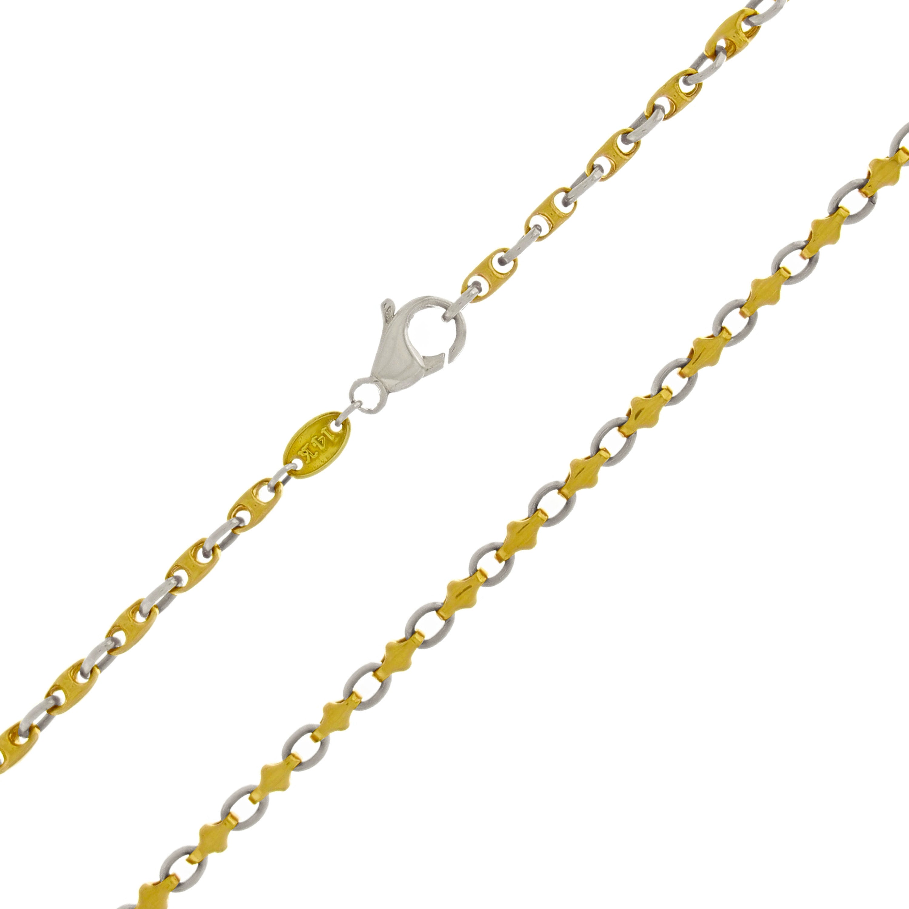 14k Two Tone Gold Handmade Fashion Link Necklace 24" 4mm 30.5 grams