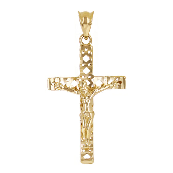Italian 14k Yellow Gold 3D Diamond Cut Crucifix Cross Charm Pendant 1.2