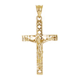 Italian 14k Yellow Gold 3D Diamond Cut Crucifix Cross Charm Pendant 1.2" 2.2gram