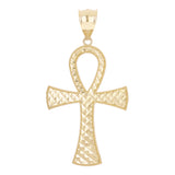 14k Yellow Gold Diamond-Cut Egyptian Ankh Cross Pendant 2.1" 3.6 grams