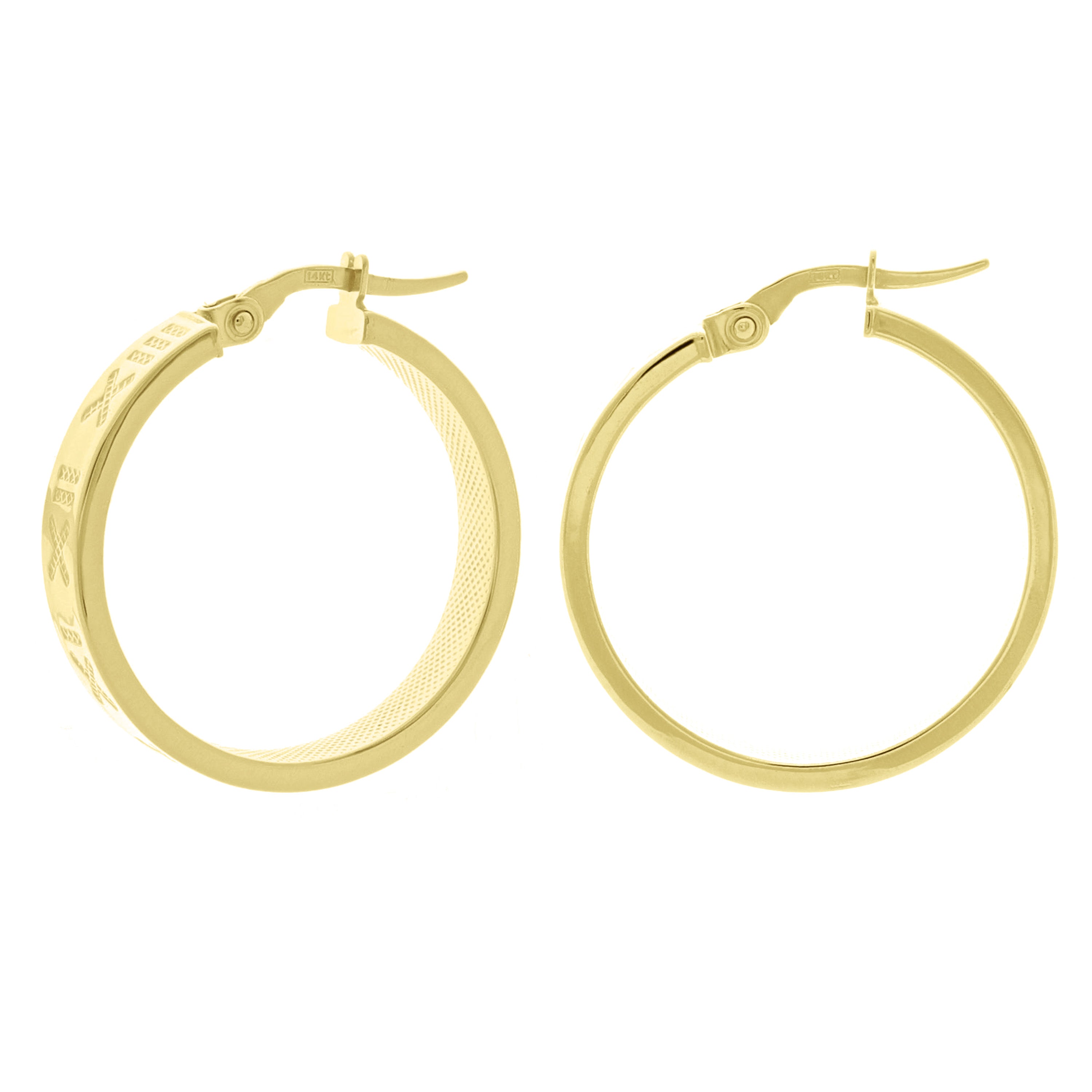 Italian 14k Yellow Gold Roman Numerals Hoop Earrings 1" 4mm 2.5 grams