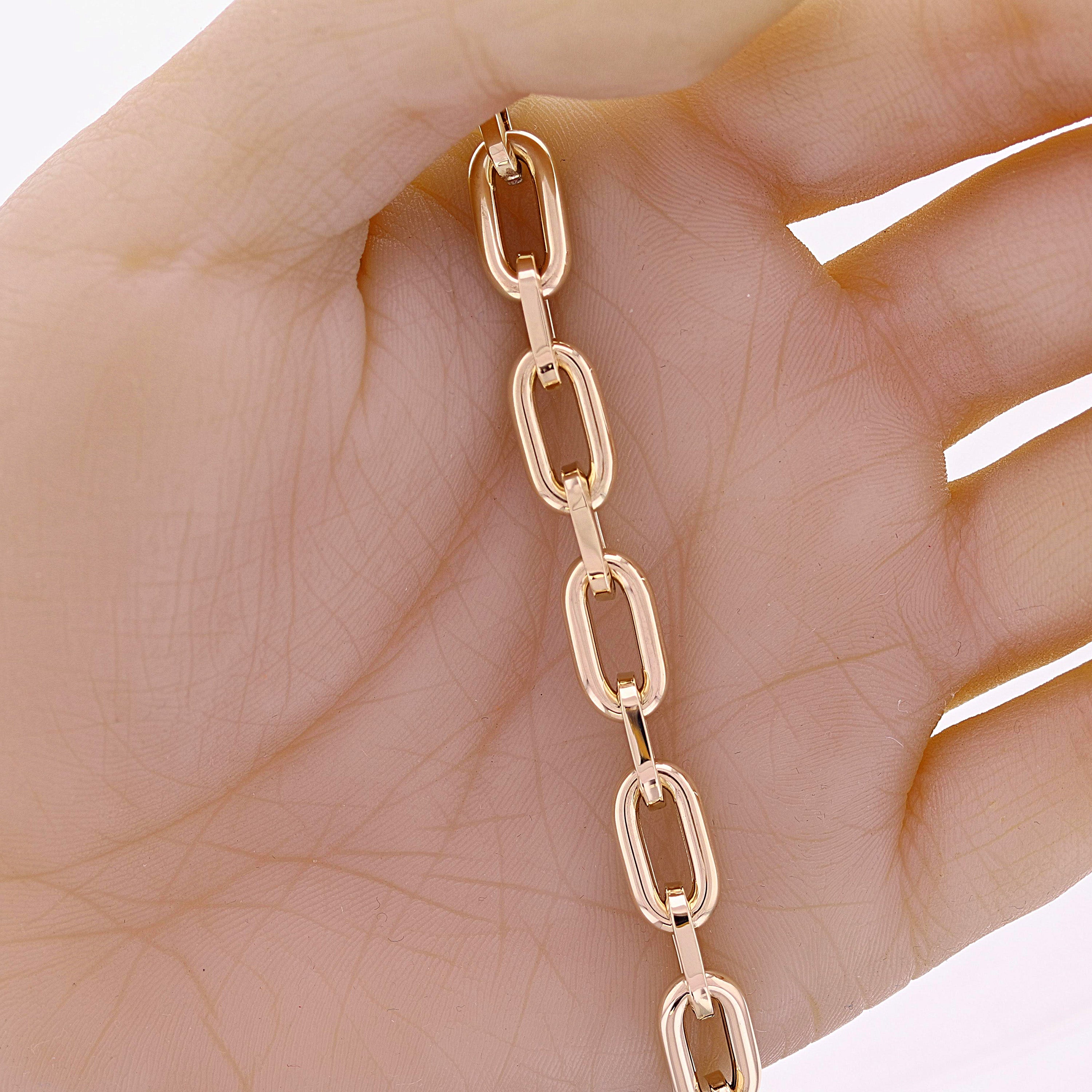 Italian 14k Yellow Gold Hollow Paper Clip Chain Bracelet 7.75" 8mm 8.6 grams