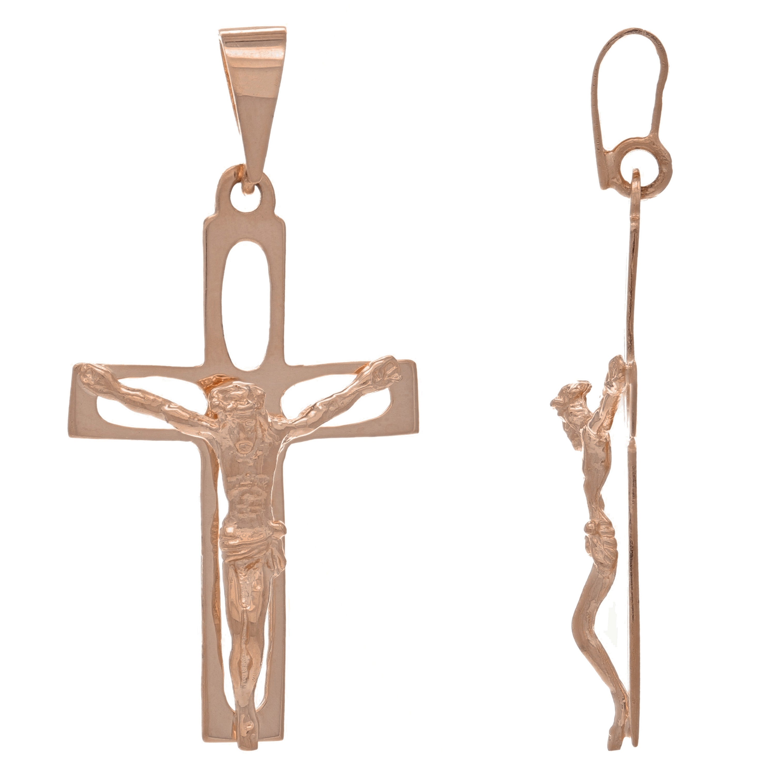 14k Rose Gold Religious Jesus Chris Crucifix Cross Charm Pendant 1.8" 2.8 grams - Rose