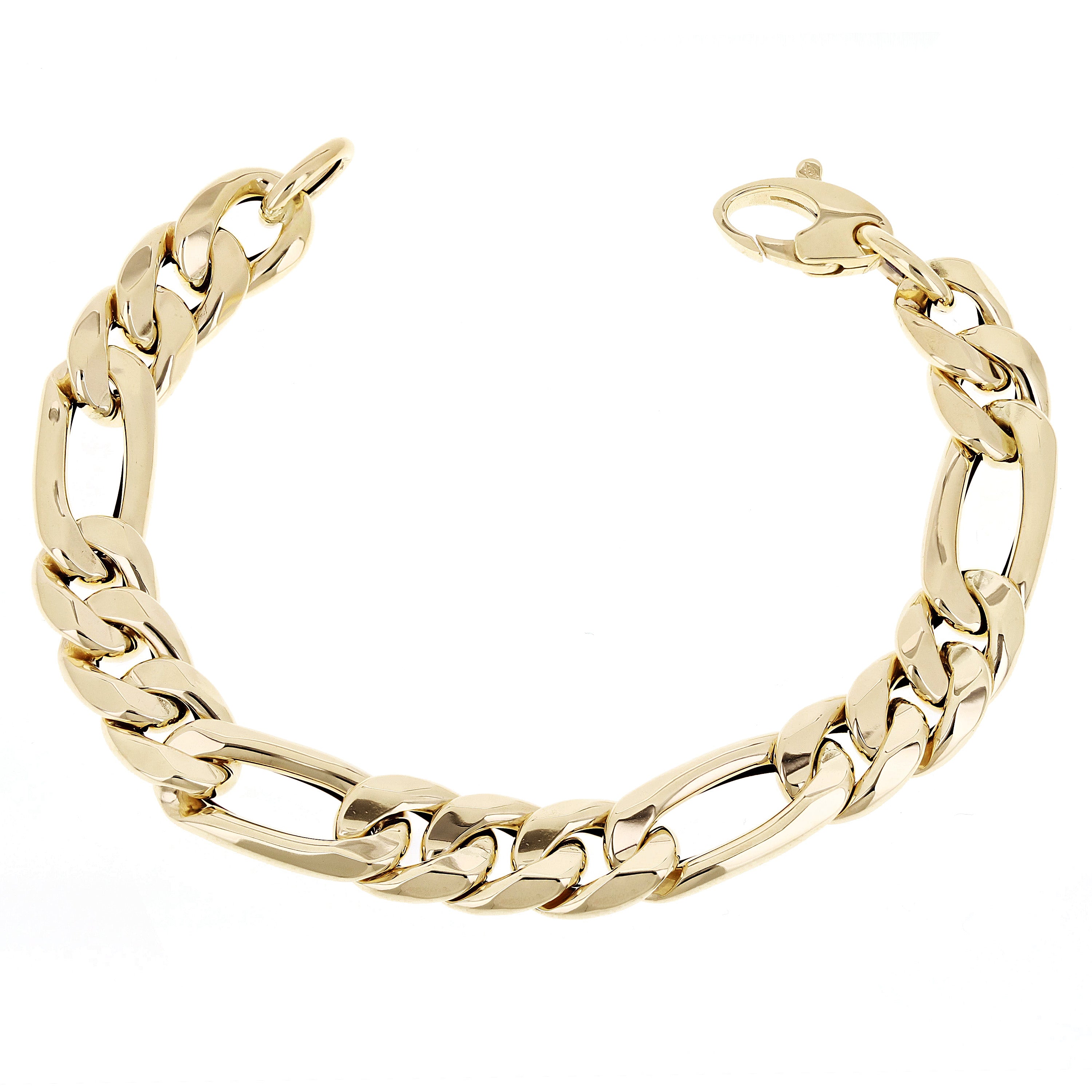 Italian 14k Yellow Gold Hollow Figaro Chain Bracelet 8" 10.8mm 10.3 grams