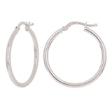 Italian 14k White Gold High Polished Plain 2mm Hollow Hoop Earrings 1" 1.6 grams - White,Size 1" 1.6 grams
