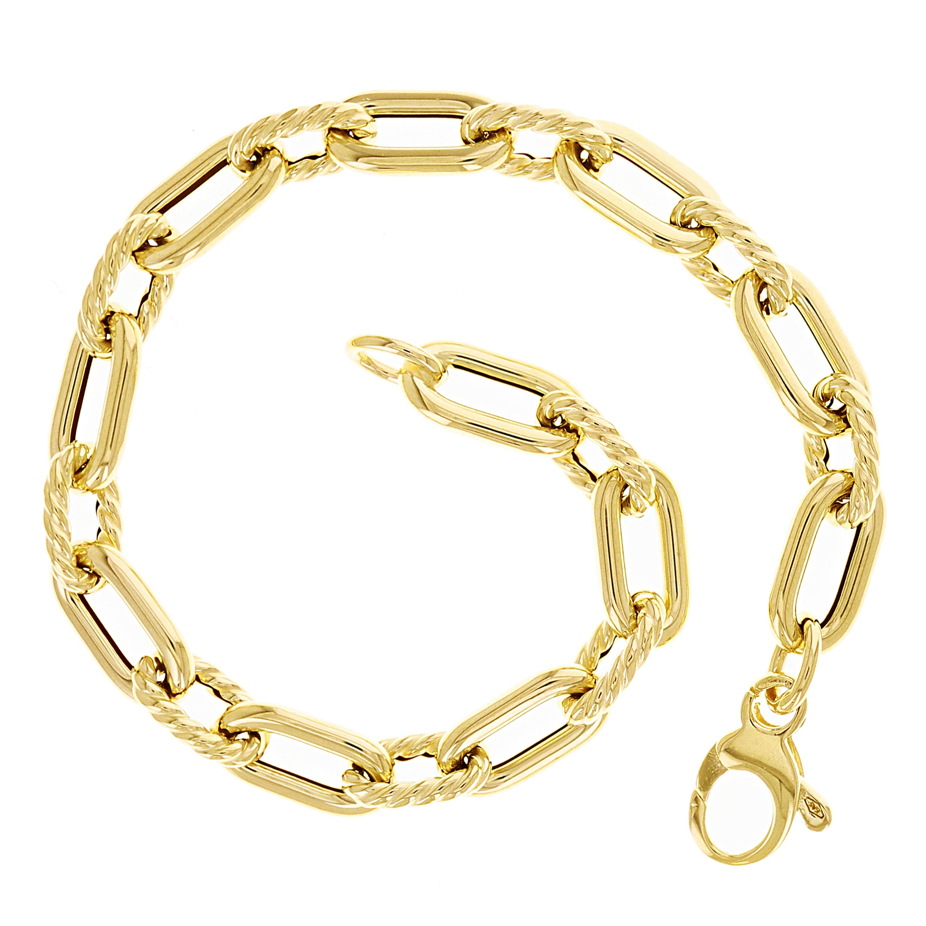 Italian 14k Yellow Gold Hollow Oval & Paper Clip Link Bracelet 7.5" 6.8mm 6.2 grams