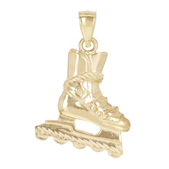 14k Yellow Gold Solid Rollerblade Roller Skating Charm Pendant 1.1