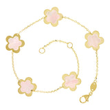 Italian 14k Yellow Gold Pearl Flower Charm Station Bracelet 7.5" 11mm 2.4 grams