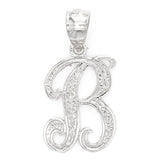 14k White Gold Initial Letter B Alphabet Charm Pendant - Letter B,White
