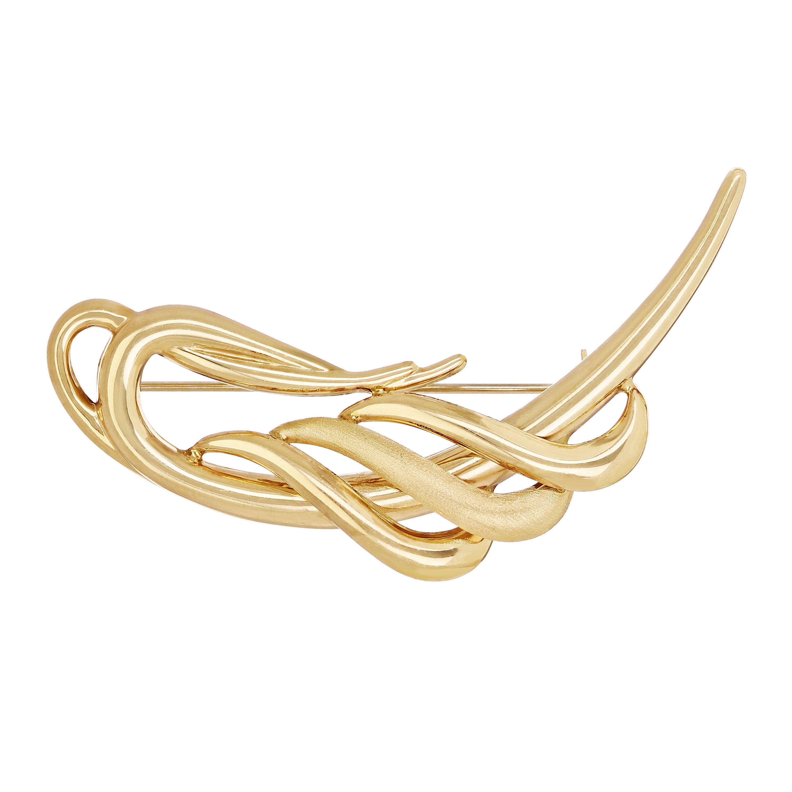 Italian 14k Yellow Gold Open Work Modernist Abstract Pin Brooch 2.6" 8.5 grams