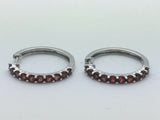 14k White Gold Hoop Loop Earrings with Natural Garnet Gemstones 6.2gram