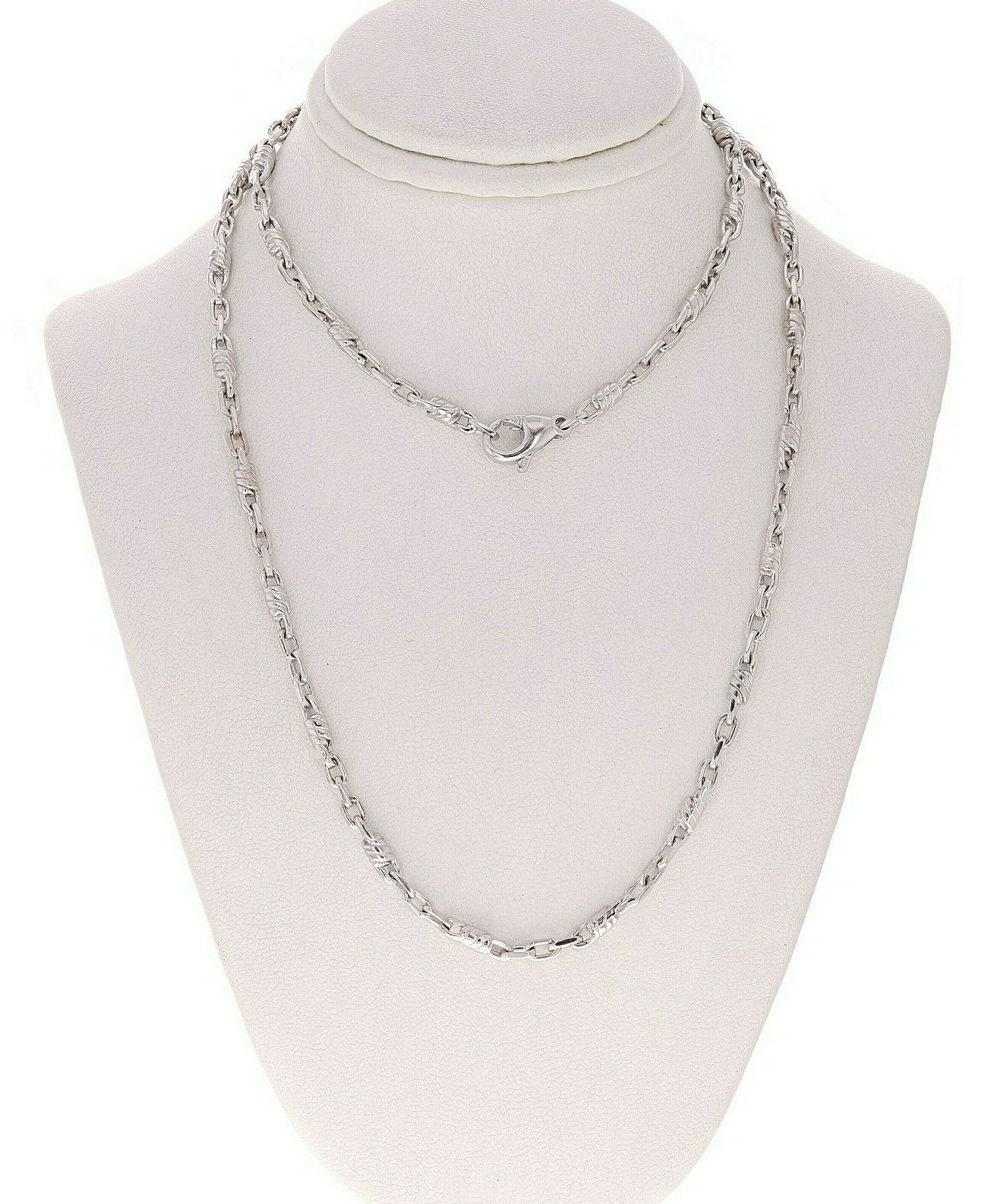 14k White Gold Handmade Fashion Link Necklace 24" 3.2mm 26.6 grams - White