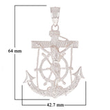 10k White Gold Jesus Christ Crucifix Mariner Anchor Pendant 2.5" 14.5 grams - White
