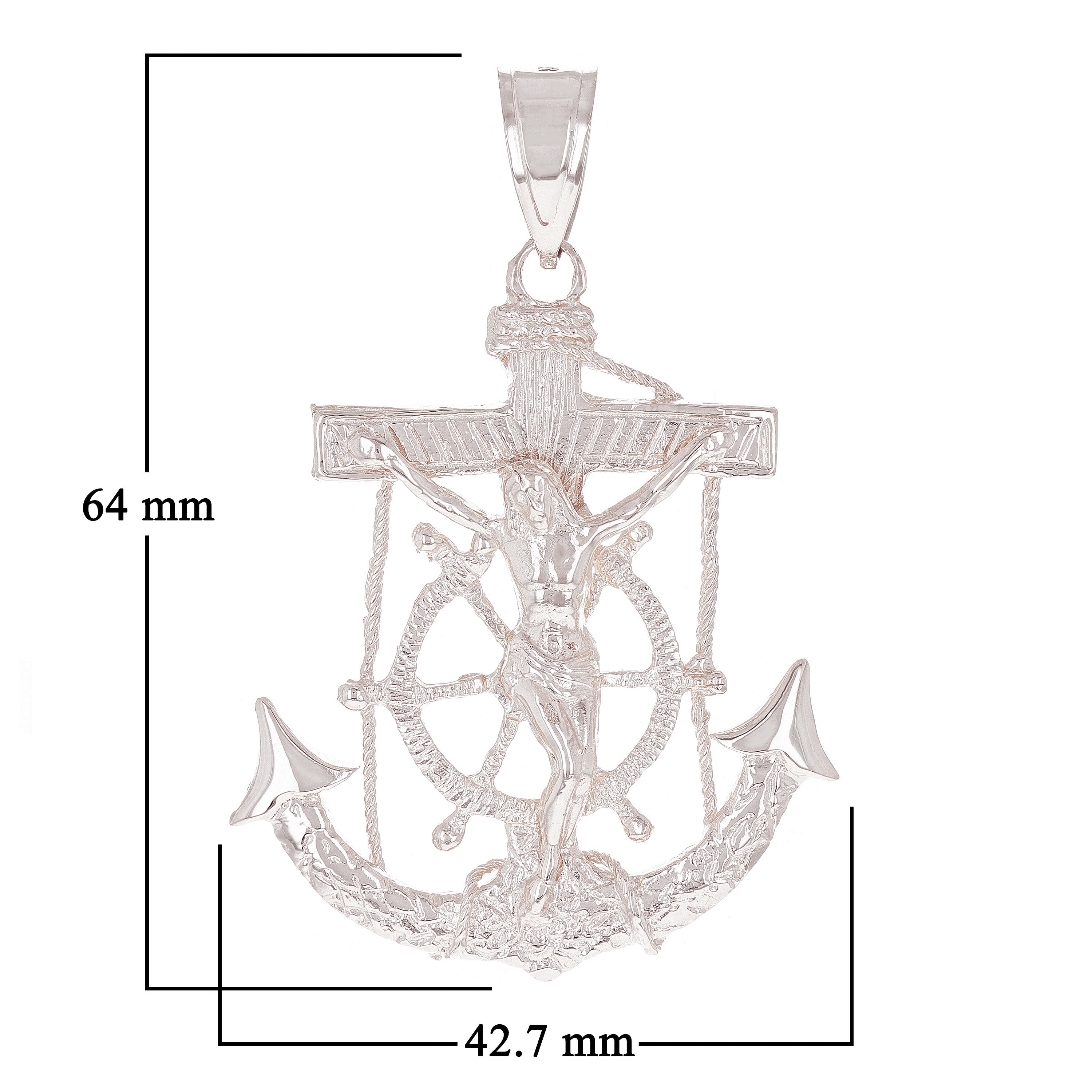14k White Gold Jesus Christ Crucifix Mariner Anchor Pendant 2.5" 16 grams - White