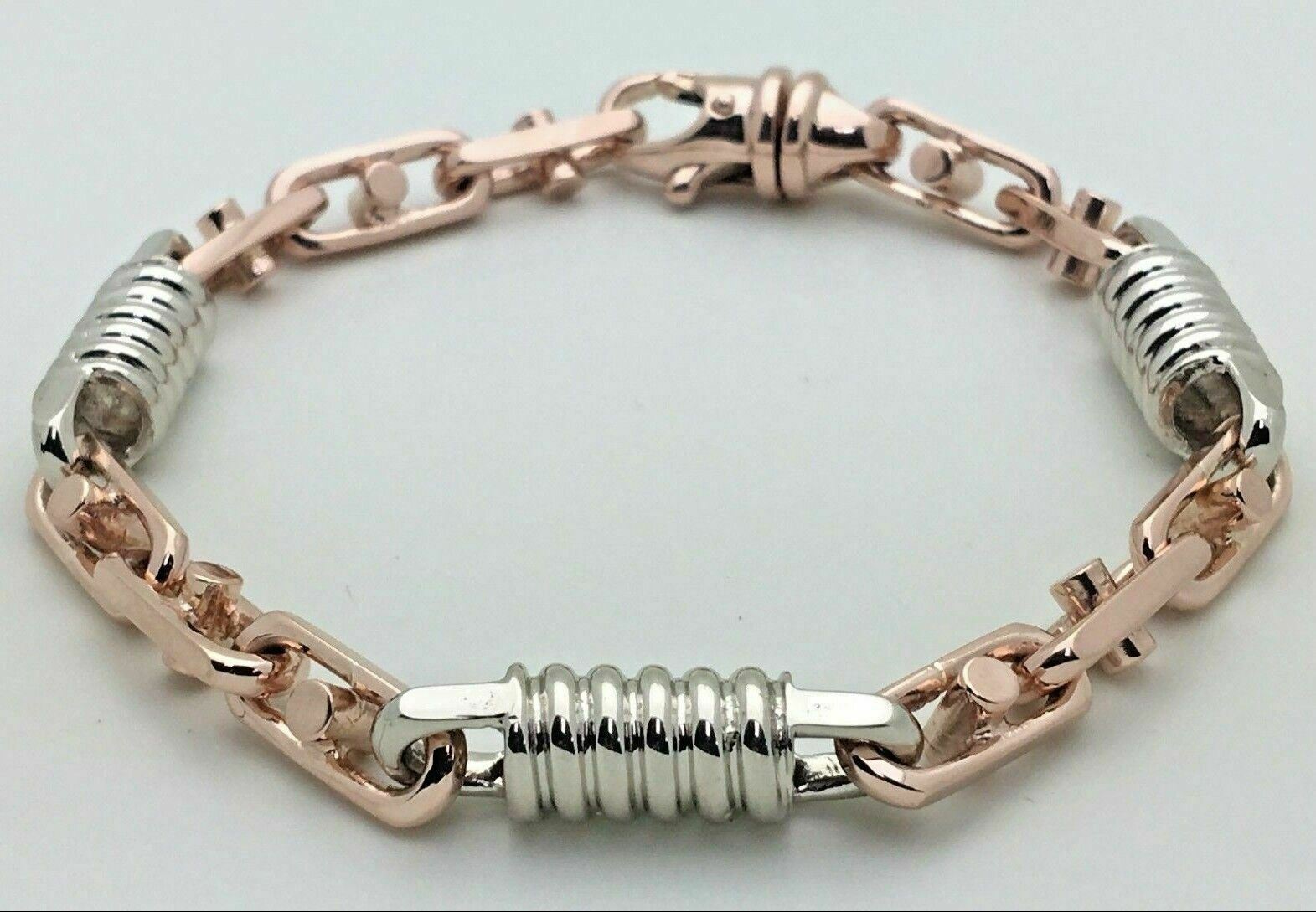 14k White & Rose Gold Handmade Fashion Link Bracelet 8" 7mm 28.5 grams