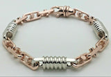 14k White & Rose Gold Handmade Fashion Link Bracelet 8" 7mm 28.5 grams