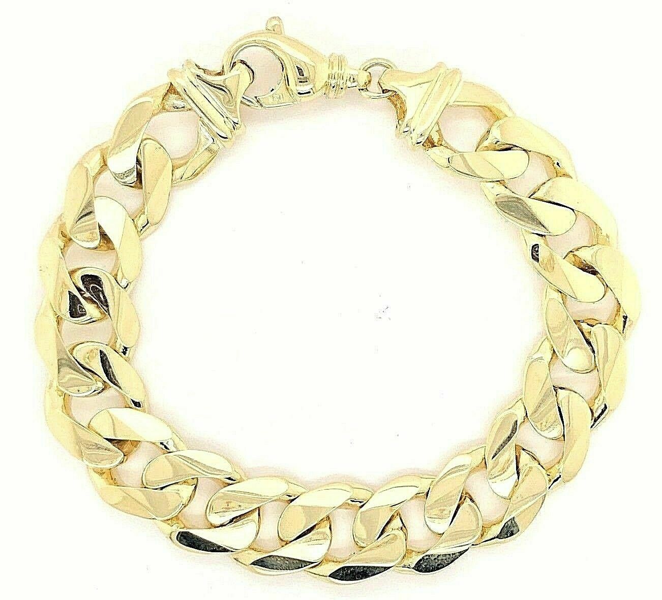 Men's 14k Yellow Gold Solid Heavy Cuban Link Chain Bracelet 9" 15.6mm 82 grams - 9"