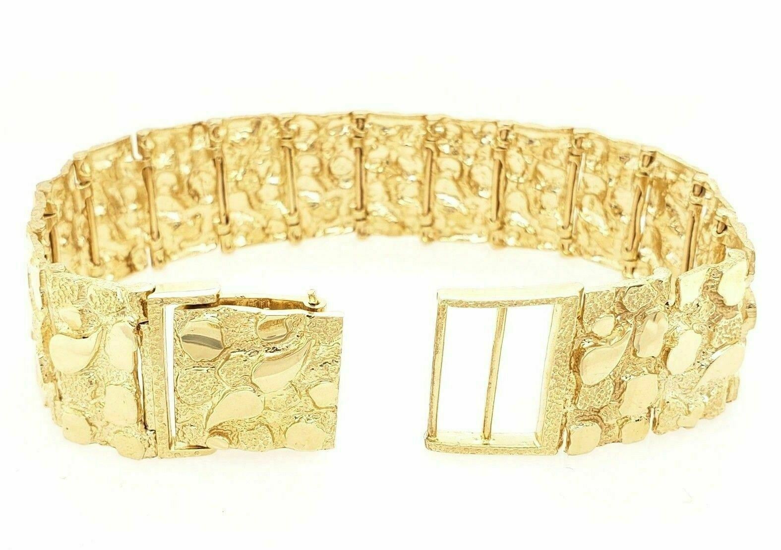 Men's 10k Yellow Gold Solid Nugget Bracelet Link 8-8.5" 21.5mm 59-60 grams